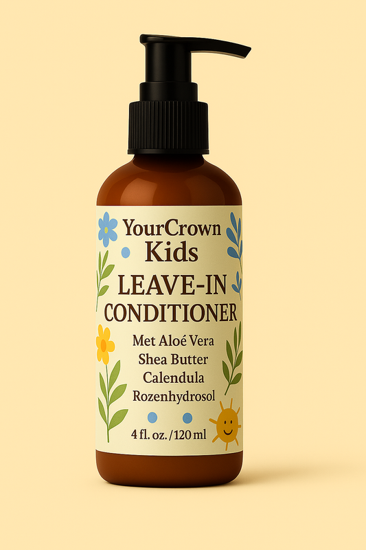 100% natuurlijke leave-in conditioner voor kinderen met krullend kroes haar. haarverzorging voor kinderen, kindervriendelijke haarverzorging met aloe vera, shea boter kokoswater