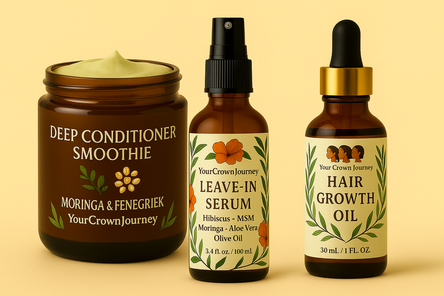 Combi Pakket – Deep Conditioner, Leave-In Spray & Haargroei Olie | YourCrown