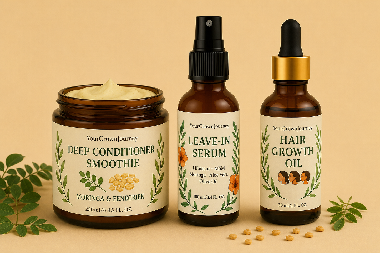 Combipakket deepconditioner leave-in haarolie voor krullend en kroeshaar type 3 en 4 haarverzorging en haargroei stimulatie