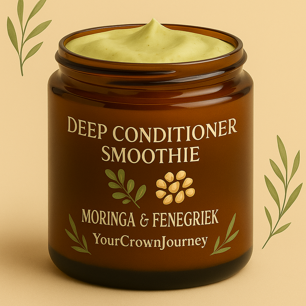 Deep conditioner haarmasker – diepe hydratatie voor krullen & kroes haar.  curly girl method Natuurlijke deep conditioner smoothie met shea butter, aloe vera en moringa voor herstel van beschadigd en droog haar 100% natuurlijk zonder parabenen of sulfaten en siliconen voor kroes en curly krullend haar. 