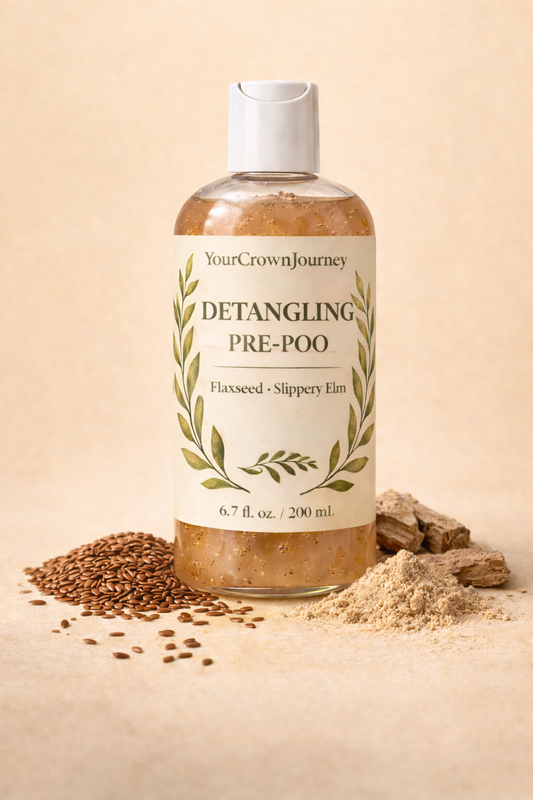 Hydraterende Detangling Pre-Poo met flaxseed en slippery elm voor krullend en golvend haar – YourCrownJourney