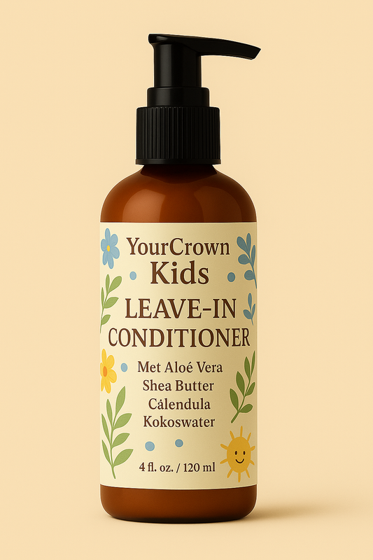 100% natuurlijke leave-in conditioner voor kinderen met krullend kroes haar. haarverzorging voor kinderen, kindervriendelijke haarverzorging met aloe vera, shea boter kokoswater